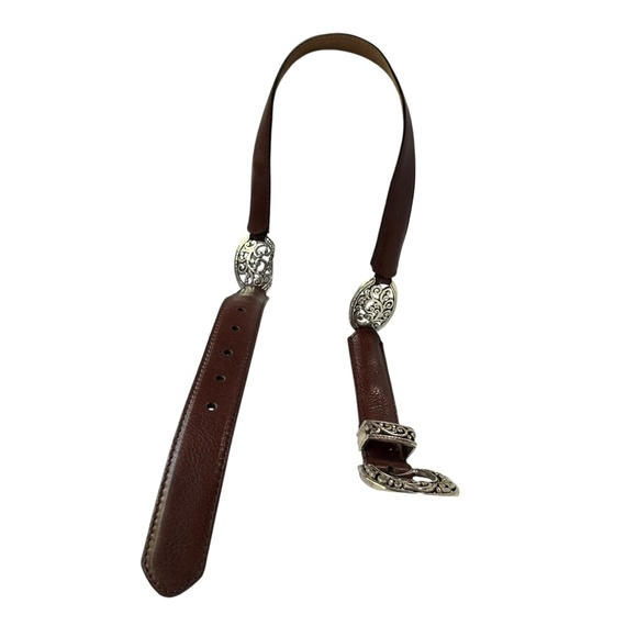 Genuine Vintage BRIGHTON Brown Leather With Etched Metal Concho Belt Size 32 main image 2